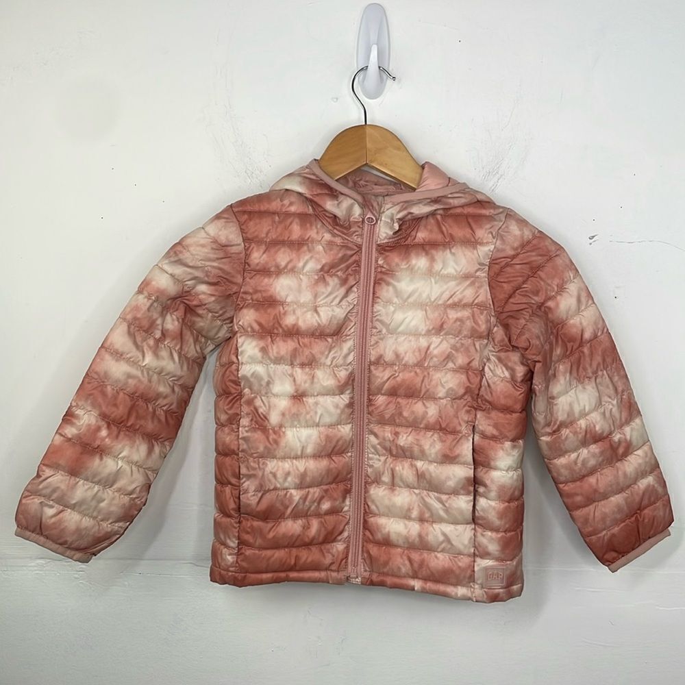 Gap Kids 100% Recycled Polyester Cold Control Puffer Jacket Pink Tie Dye size XS